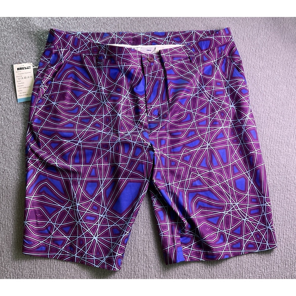 Hreski Men's 40 "Abstract Purple Lines"Lightweight Performance Golf Shorts